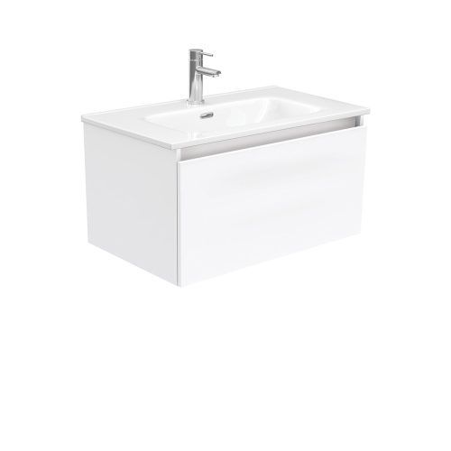 MANU Satin White - Wall Hung Vanity, Option: 1 Taphole, Size: 750mm, Top: Joli Gloss Ceramic
