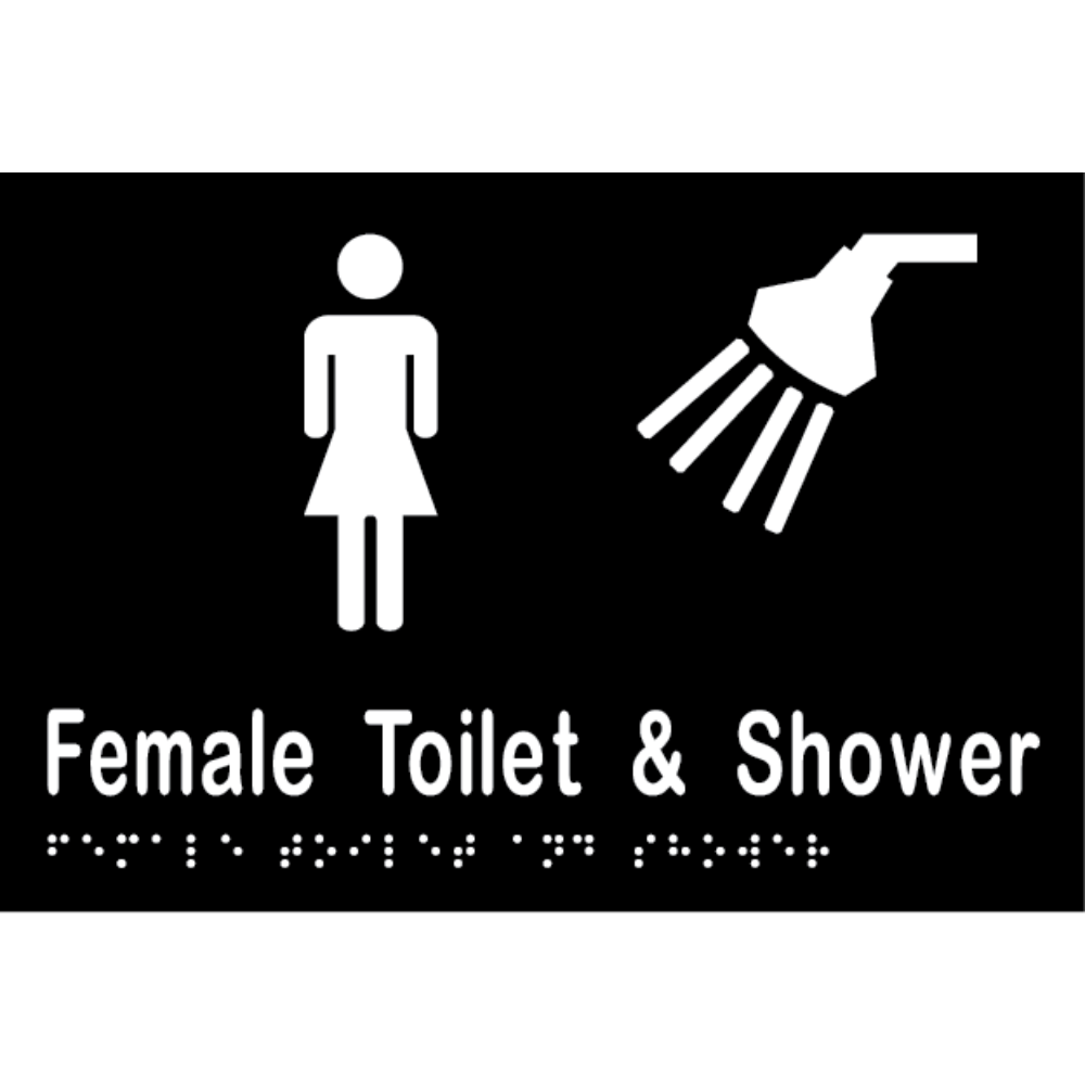 Vinyl Female Toilet &amp; Shower Braille Sign, Finish: Black with White Infill