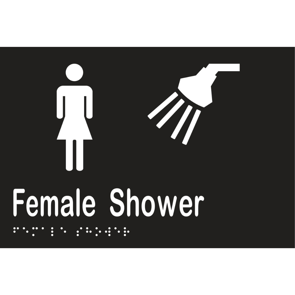 Vinyl Female Shower Braille Sign, Finish: Black with White Infill