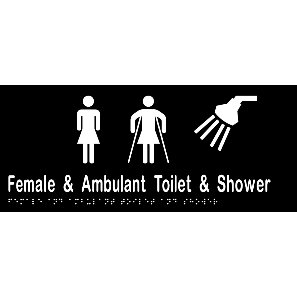 Vinyl Female &amp; Ambulant Toilet &amp; Shower Sign, Finish: Black with White Infill