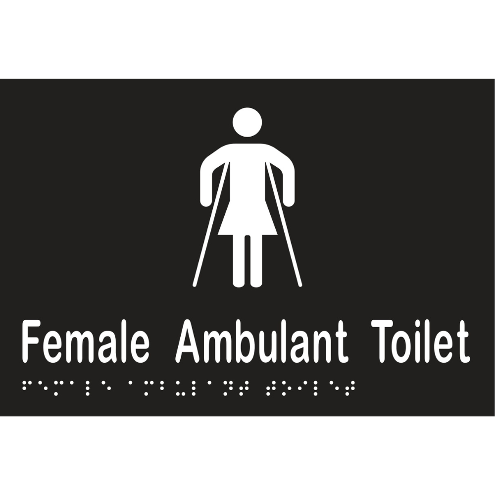 Vinyl Female Ambulant Tlt Braille Sign, Finish: Black with White Infill