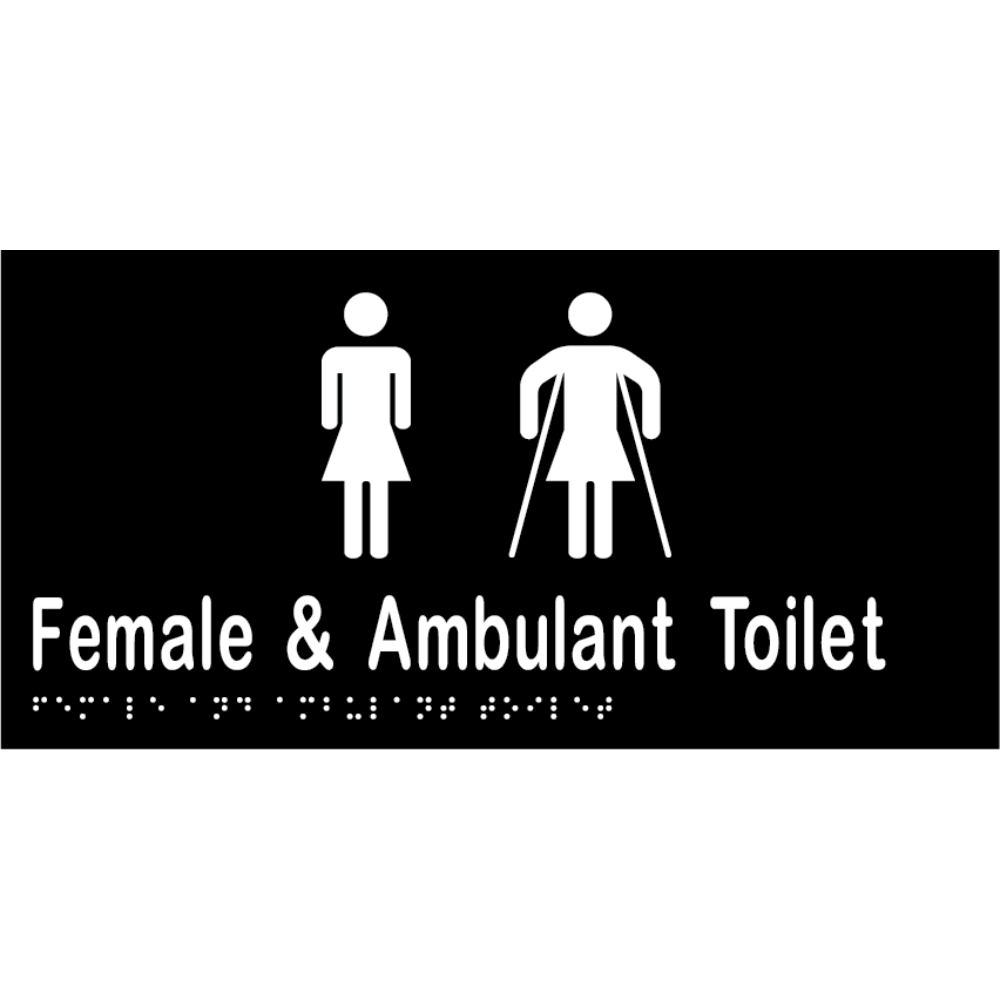 Vinyl Female &amp; Ambulant Tlt Braille Sign, Finish: Black with White Infill