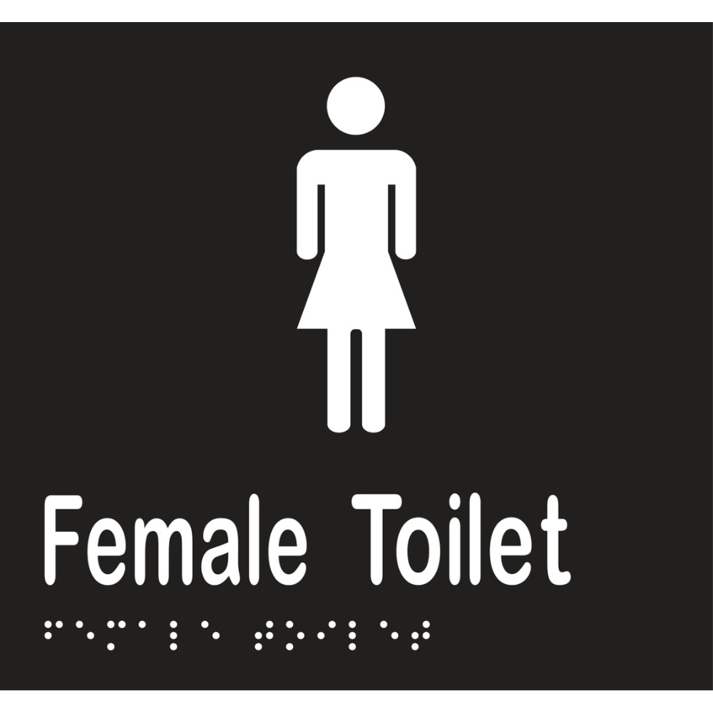 Vinyl Female Toilet Braille Sign, Finish: Black with White Infill