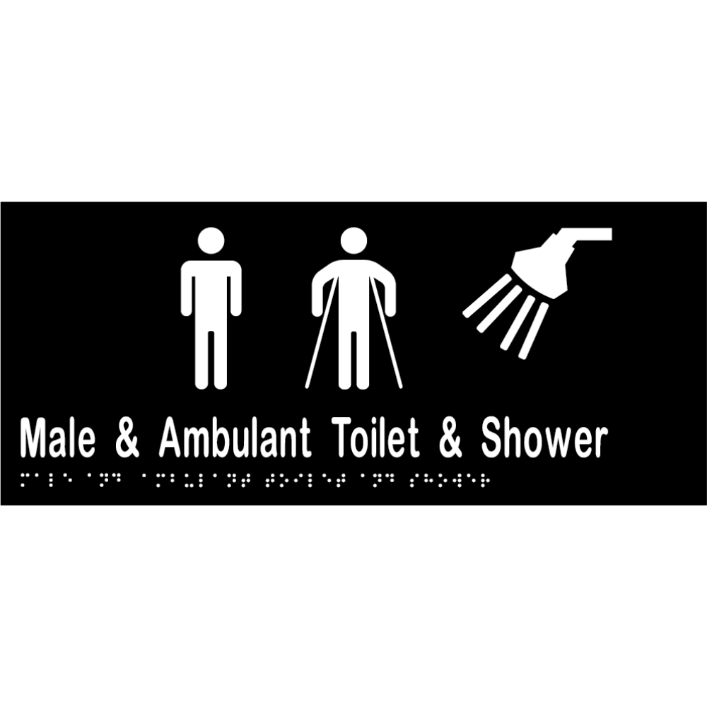 Vinyl Male &amp; Ambulant Toilet &amp; Shower Sign, Finish: Black with White Infill