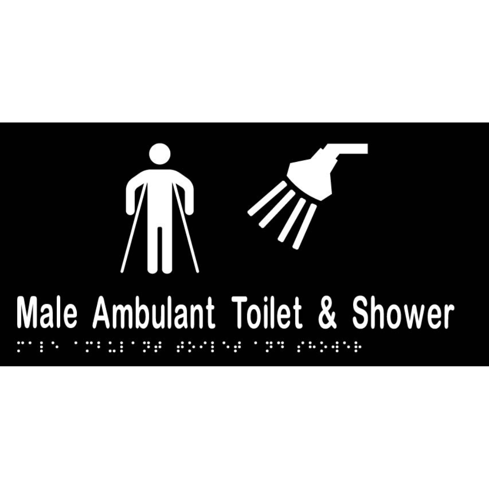 Vinyl Male Ambulant Toilet &amp; Shower Sign, Finish: Black with White Infill