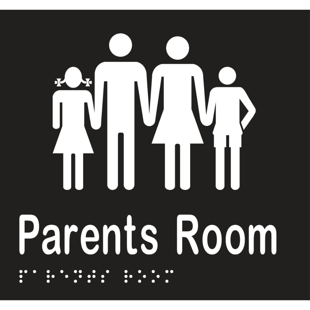 Vinyl Parents Room Braille Sign, Finish: Black with White Infill