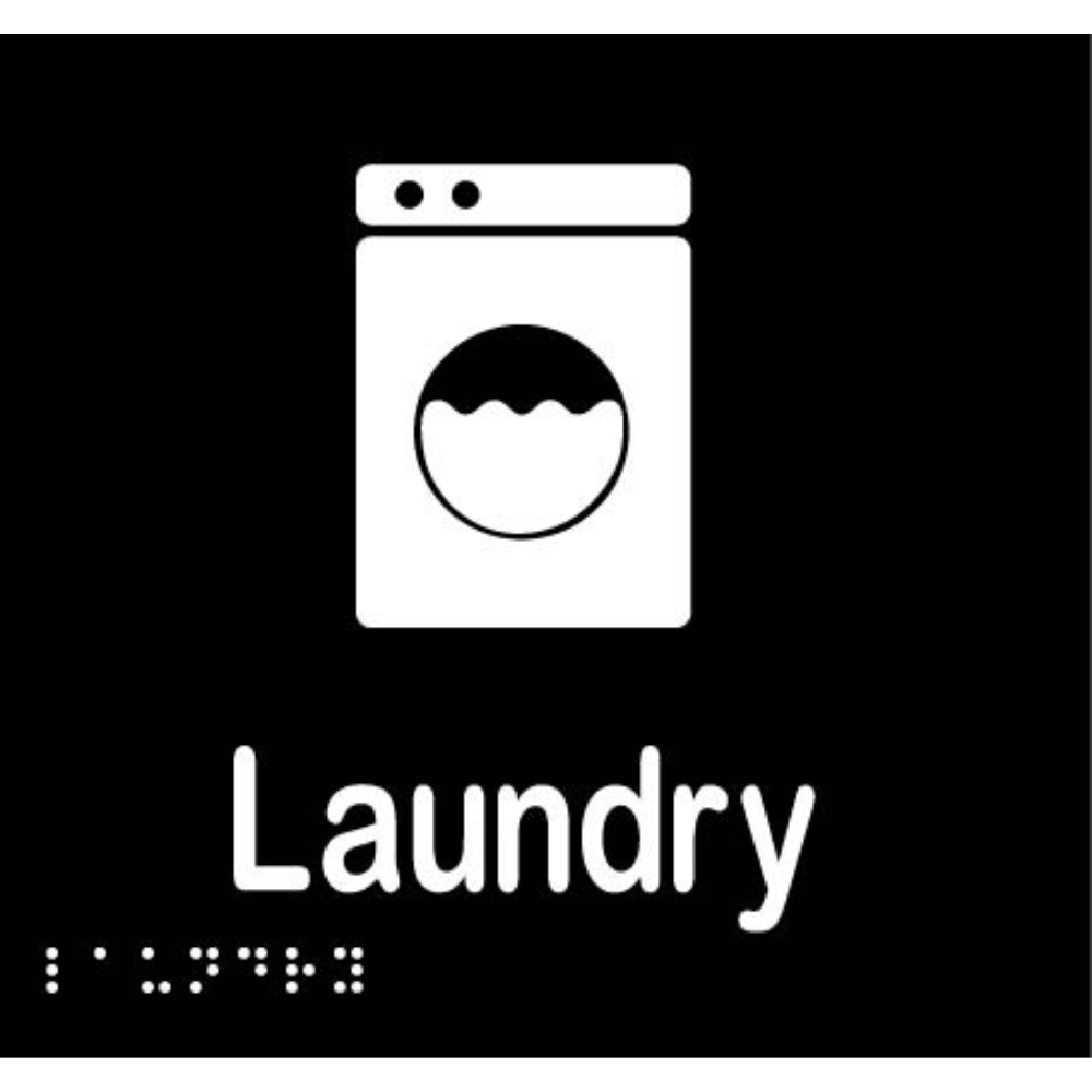 Vinyl Picture Laundry Braille Sign, Finish: Black with White Infill
