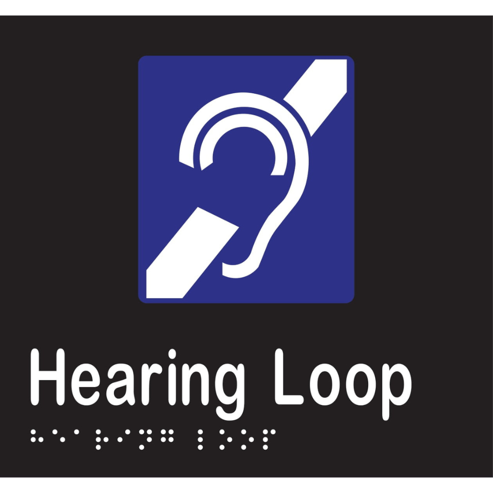 Vinyl Hearing Loop Sign, Finish: Black with White Infill