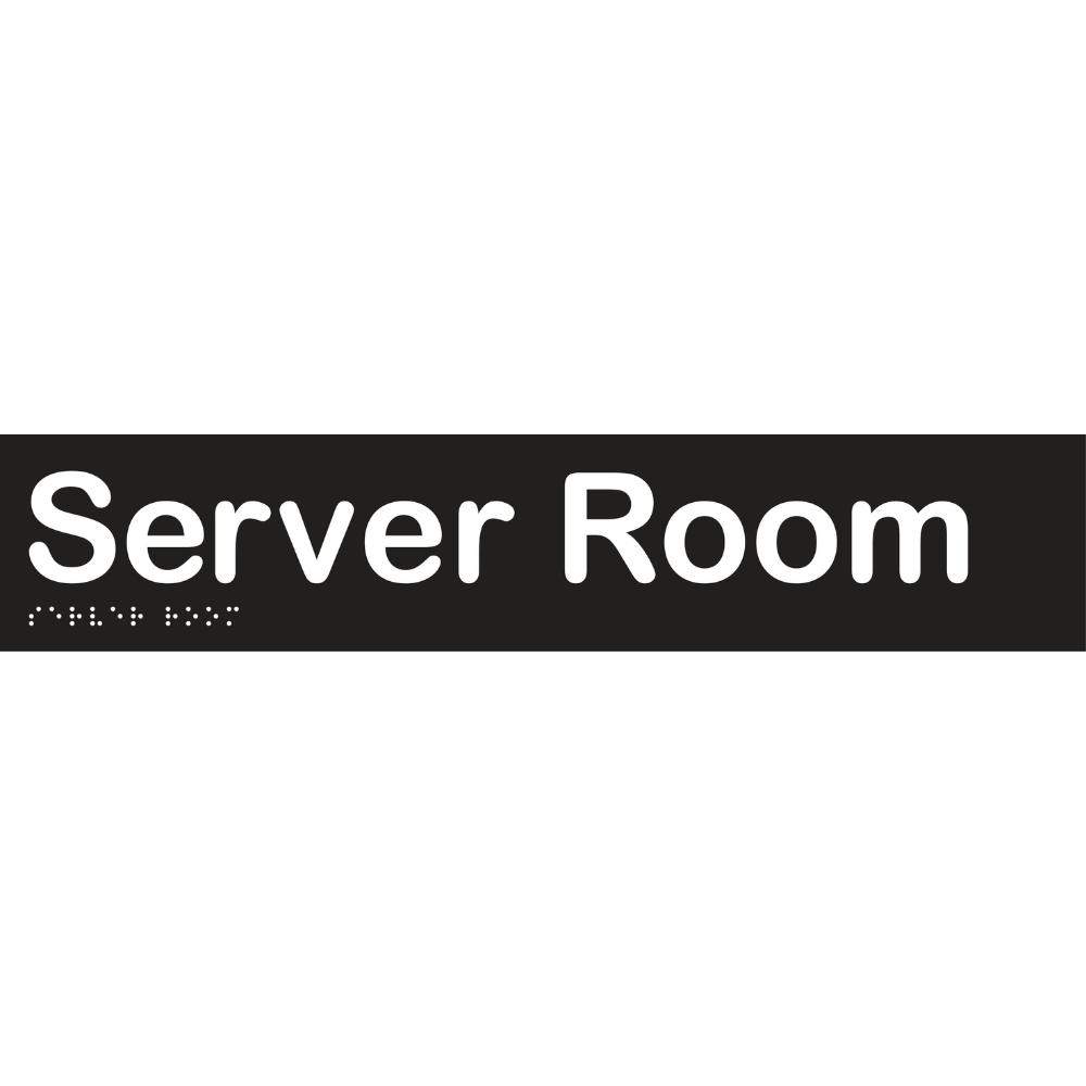 Vinyl Server Room Braille Sign, Finish: Black with White Infill