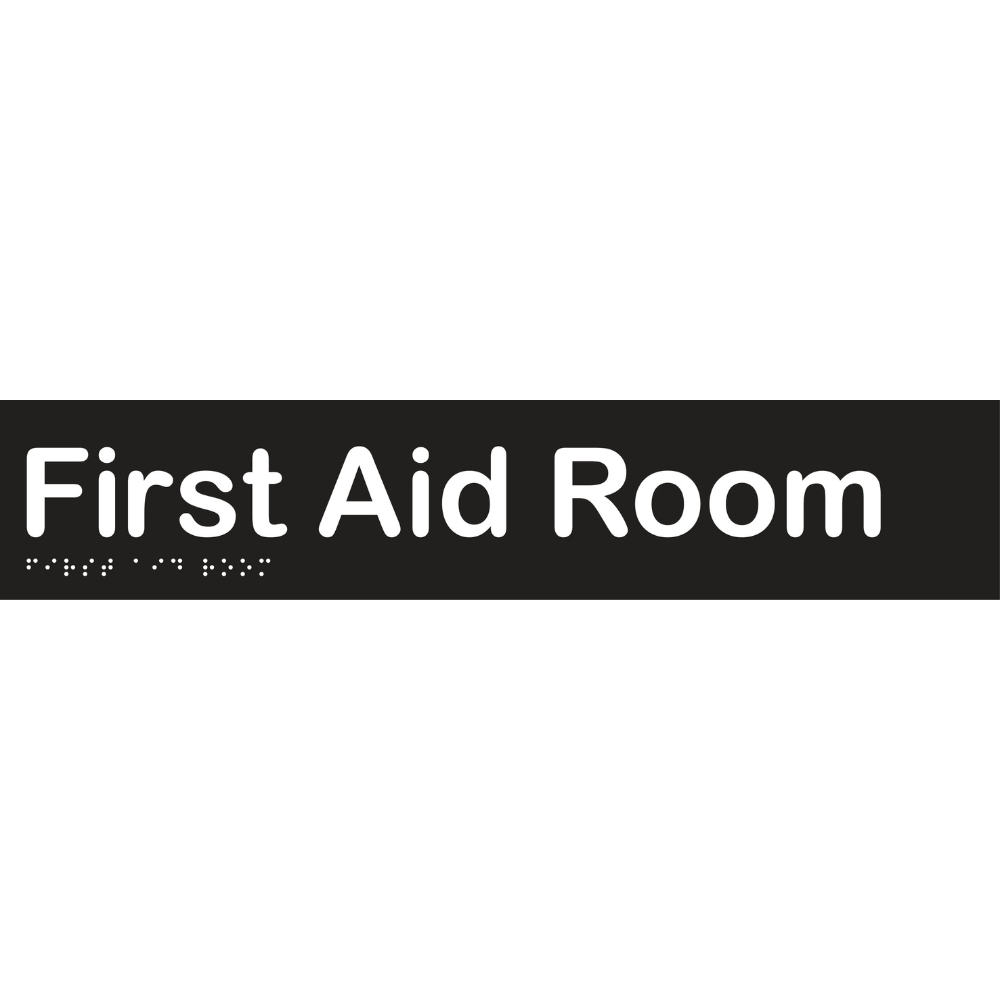 Vinyl First Aid Room Braille Sign, Finish: Black with White Infill