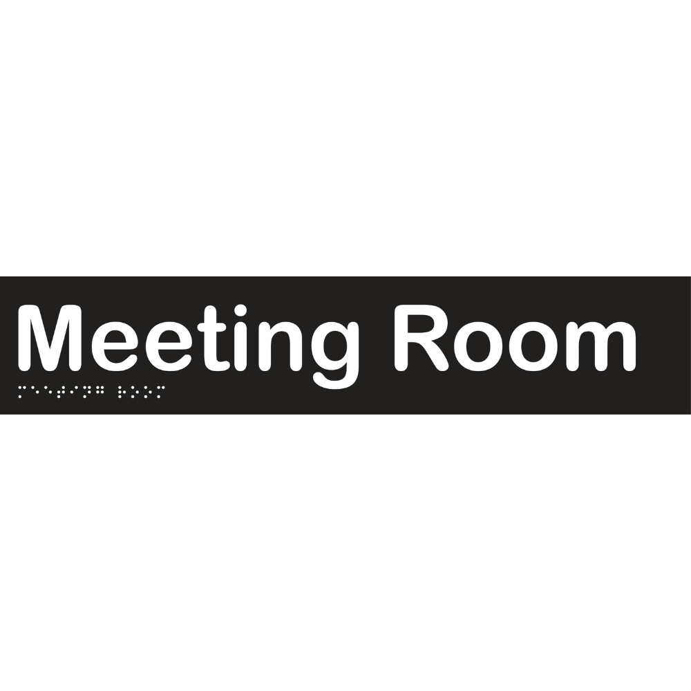 Vinyl Meeting Room Braille Sign, Finish: Black with White Infill