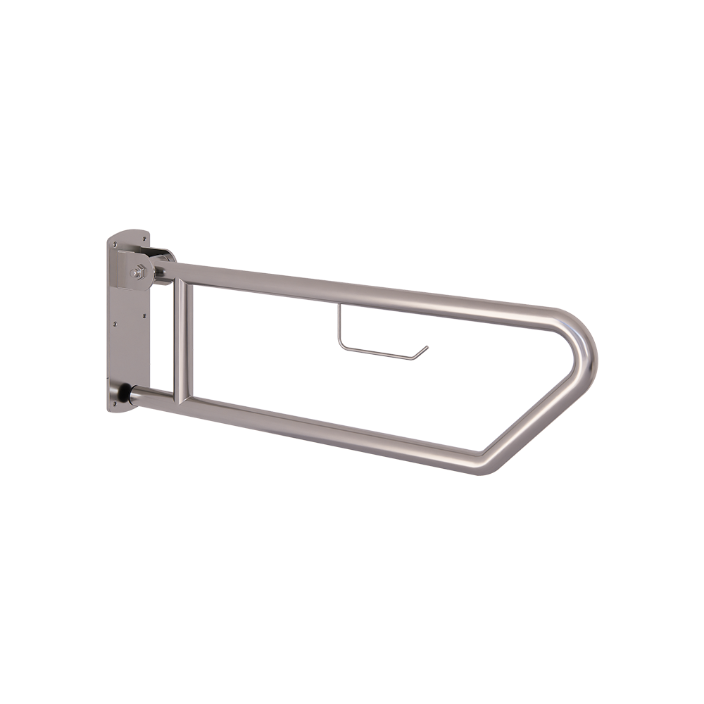 Click- Lock Drop Down Grab Rail with Toilet Roll Holder, Finish: Satin Stainless Steel