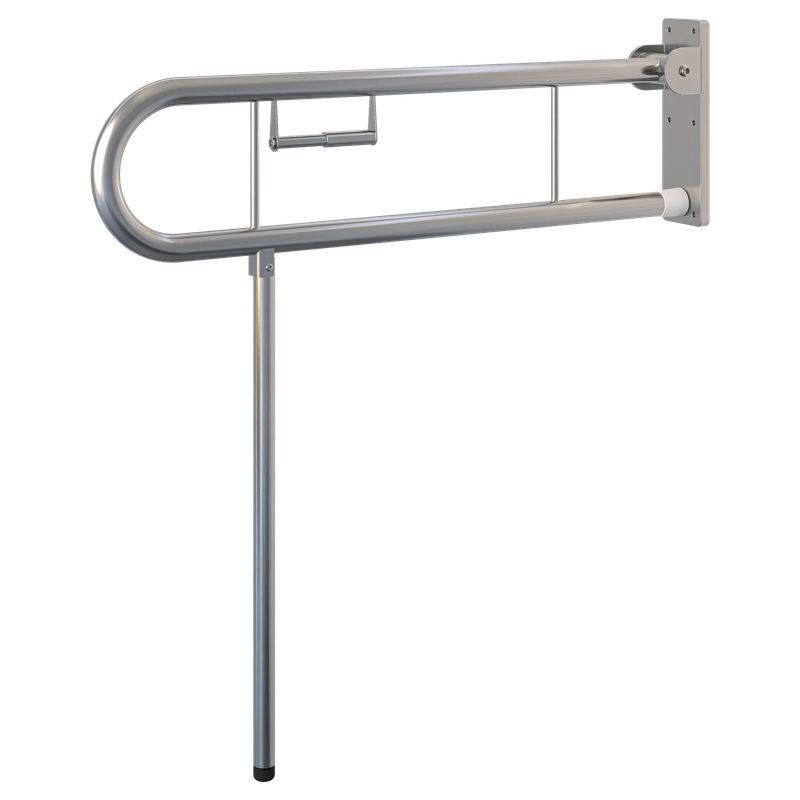 Bariatric Drop Down Grab Rail with Toilet Roll Holder and Drop Down Leg
