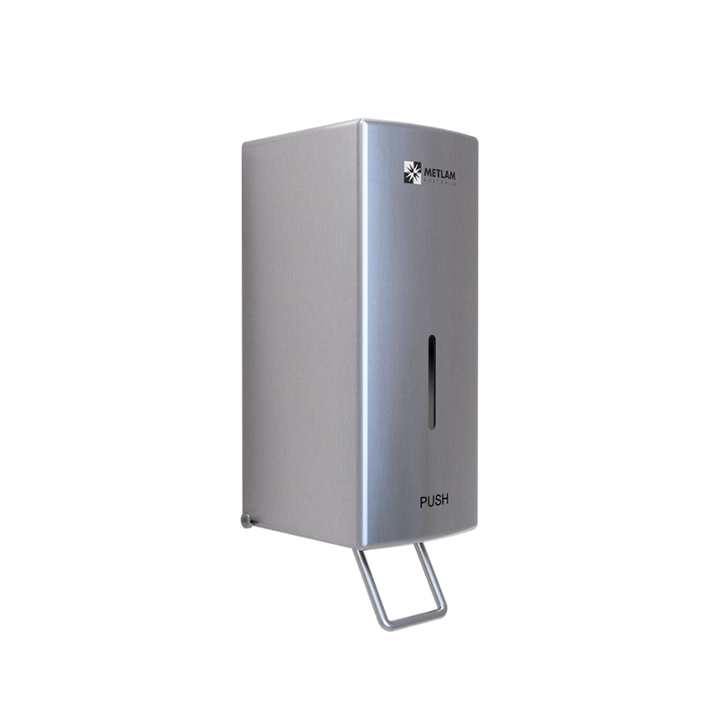 Vertical soap dispenser push lever