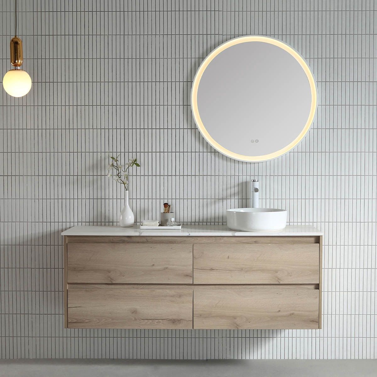 Eclipse LED Mirror, Finish: Milano White, Size: 600mm