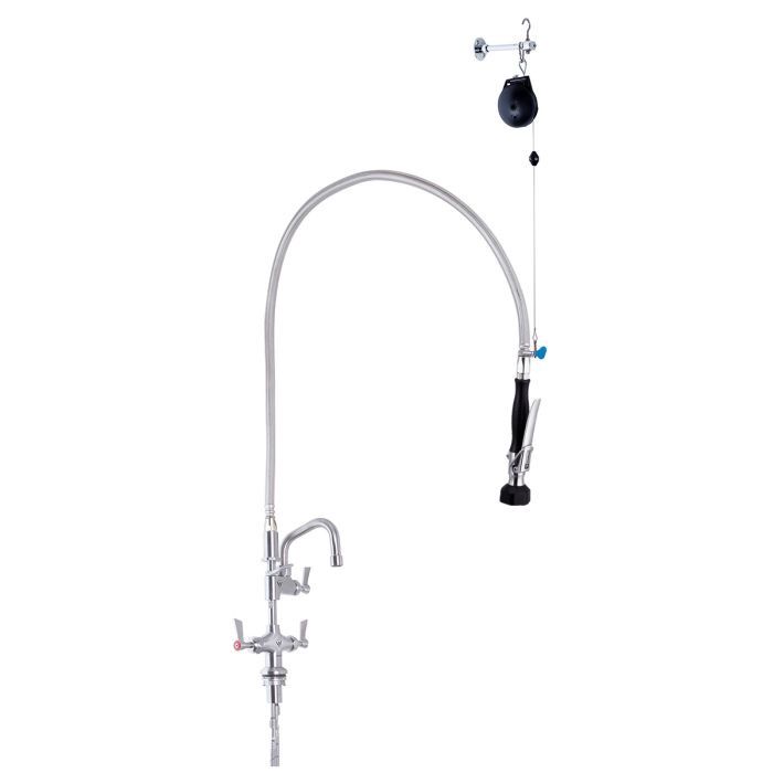 Stainless Steel Line Retractor Dual Hob Mounted Pre Rinse Unit With 6&quot; Pot Filler