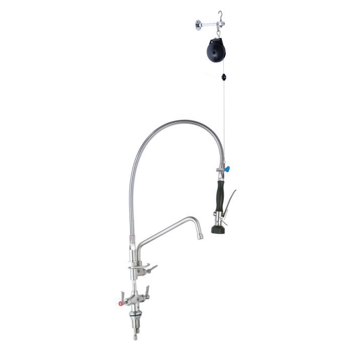 Stainless Steel Line Retractor Dual Hob Mounted Pre Rinse Unit With12&quot; Pot Filler