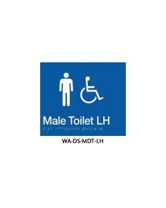 Plastic Door Sign With Braille for Male Disabled Toilet, Finish: Blue, Option: Grab Rail on Left-Hand