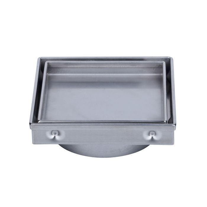 Stainless Steel Tile Insert Point Drain, Finish: 50mm Centre Outlet, Size: 100mmL x 100mmW x 22.6mmH