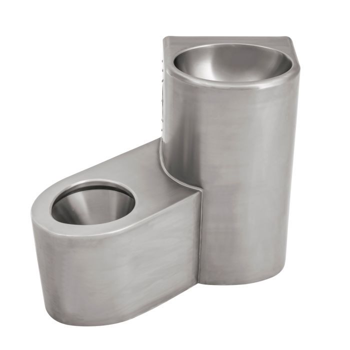 Combination Unit - Wall Faced Pan with Integrated Hand Basin and Toilet Roll Holder, Option: P-Trap, Size: 45 Degree LHS