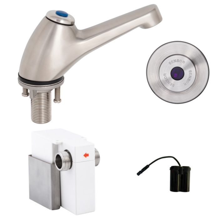 Wall Mounted Sensor Operated Pillar Tap, Option: Battery Operated