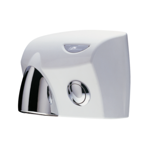 Touchdry Push Button Hand Dryer, Finish: White with Silver Nozzle