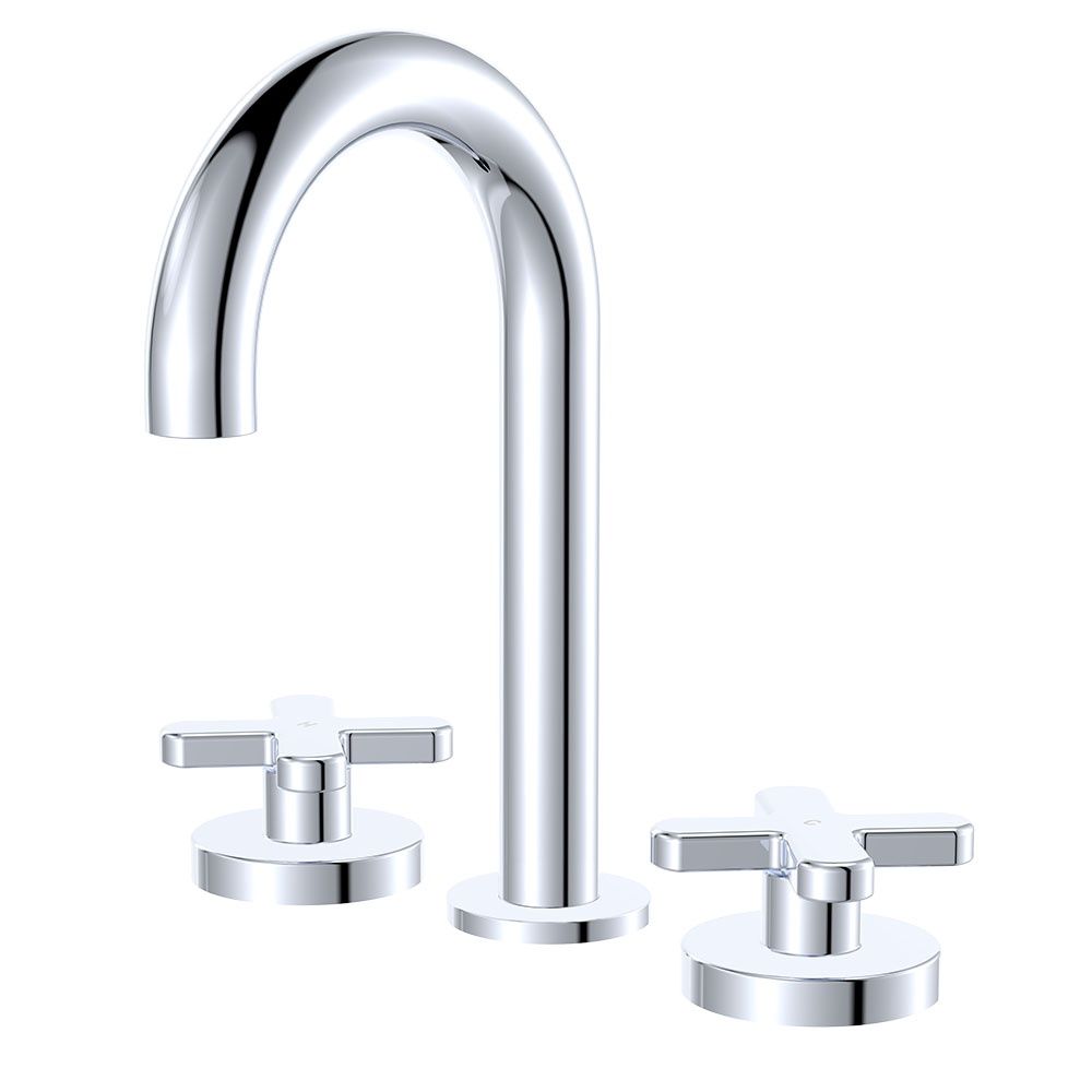 Kaya Round Hob Basin Set, Colour: Chrome, Option: Cross Handle