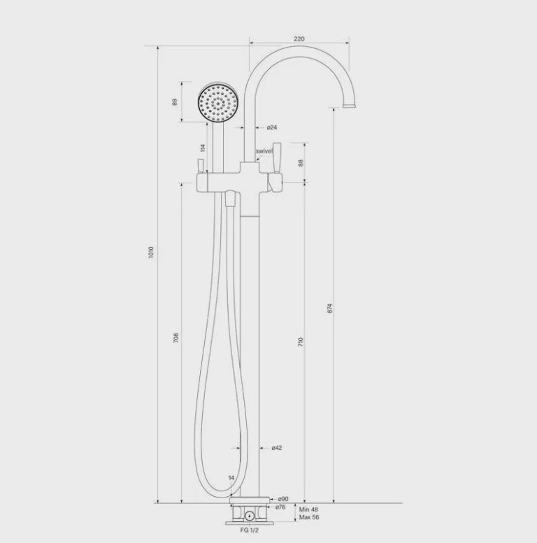 Bremont Floor Mixer Curve With Handshower