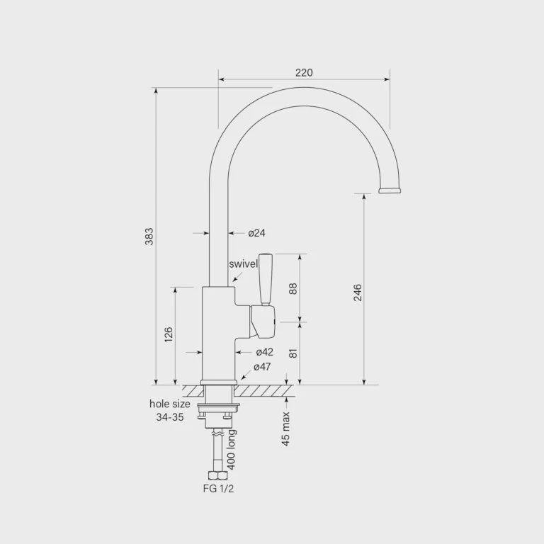 Bremont Sink Mixer - Curve 220mm