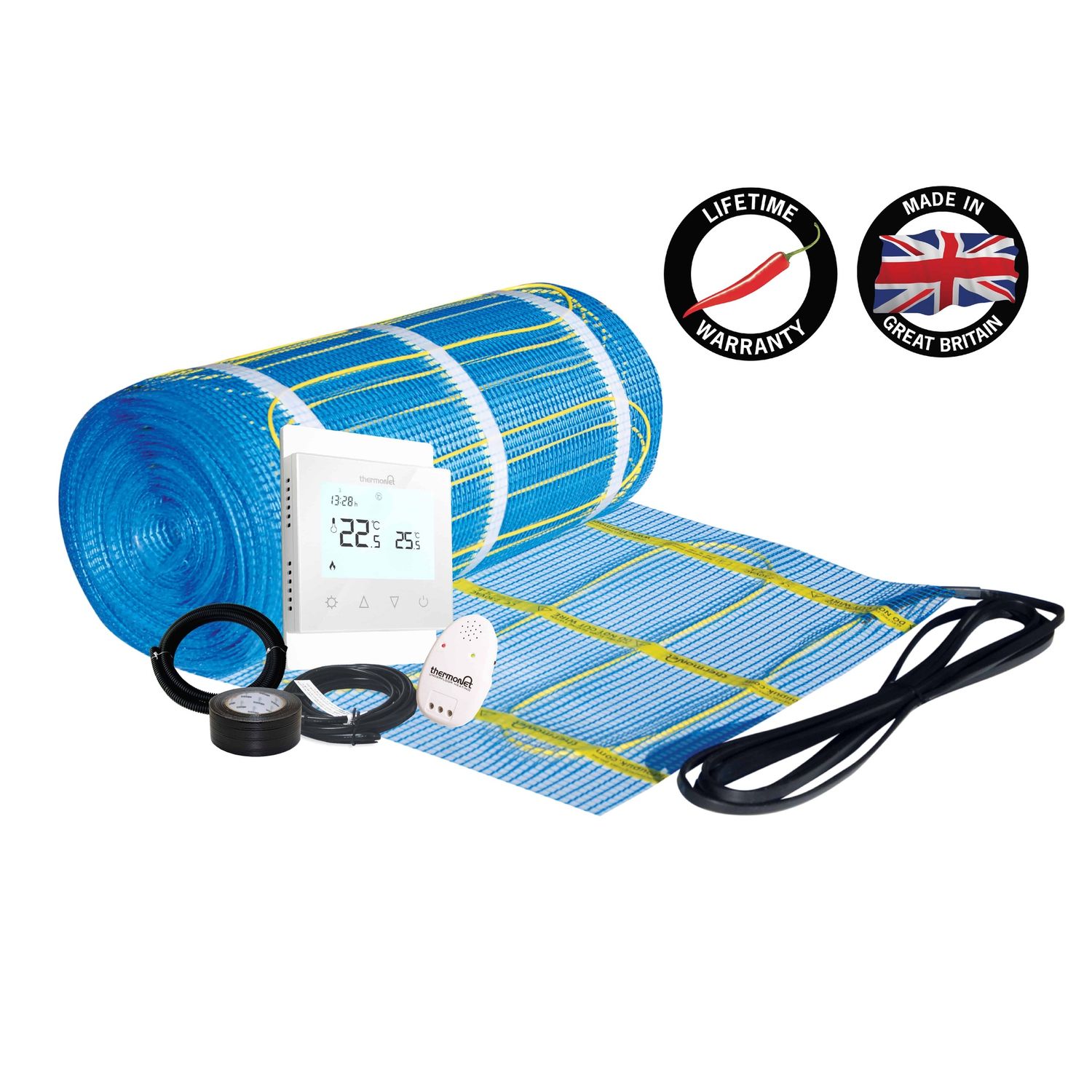 200W/m2 Thermonet Underfloor Heating System, Option: White Thermostat, Pack Size: 1.0m2