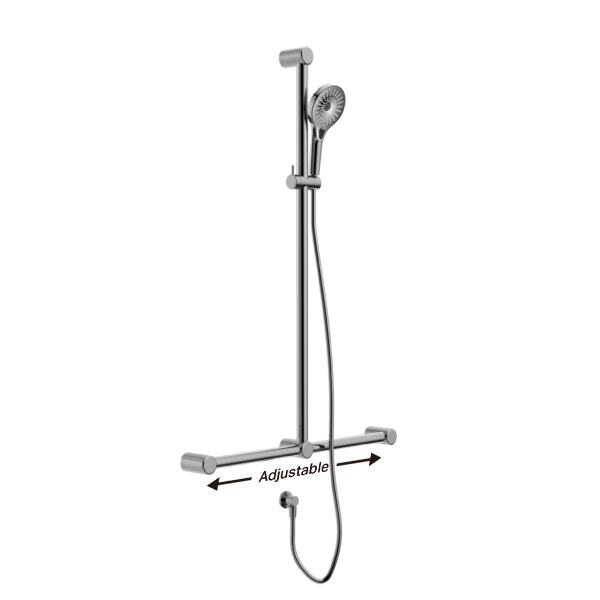 Mecca Care 32MM T Bar Grab Rail And Adjustable Shower Set 1100X750MM, Finish: Chrome