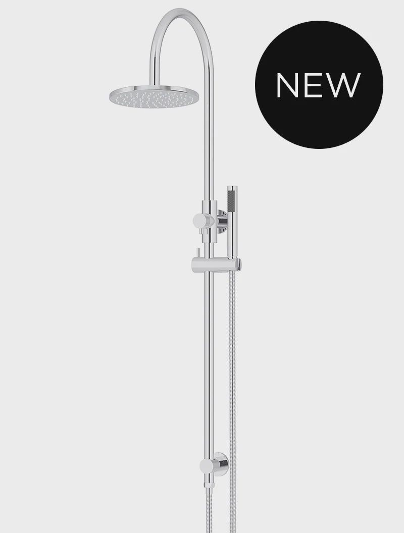 Round Gooseneck Shower Set With 200mm Rose, Single-Function Hand Shower, Finish: Chrome