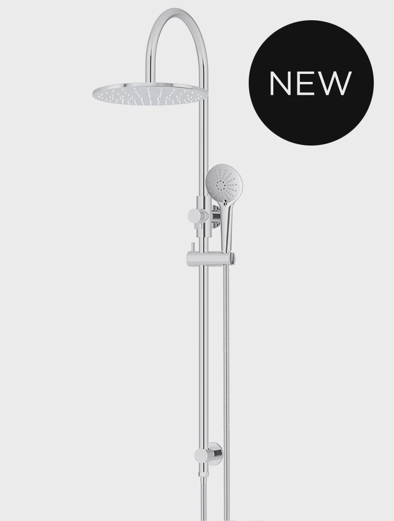 Round Gooseneck Shower Set With 300mm Rose, Three-Function Hand Shower, Finish: Chrome