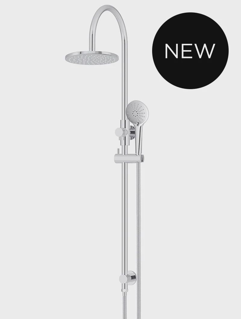 Round Gooseneck Shower Set With 200mm Rose, Three-Function Hand Shower, Colour: Chrome