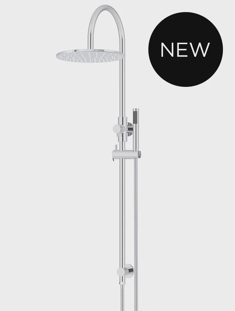 Round Gooseneck Shower Set With 300mm Rose, Single-Function Hand Shower, Finish: Chrome