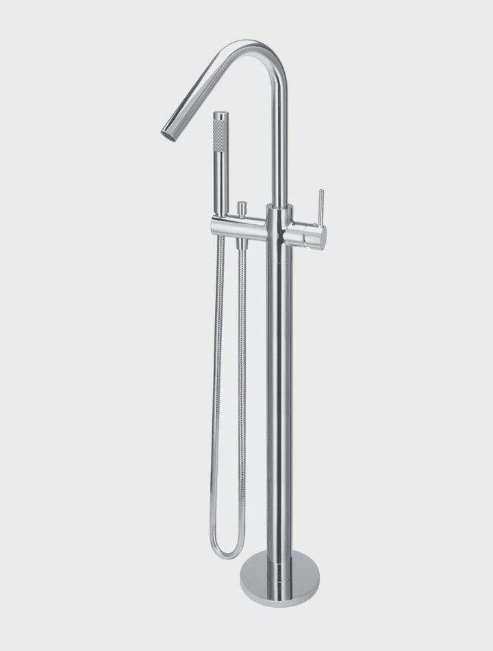 Round Freestanding Bath Spout And Hand Shower, Finish: Chrome