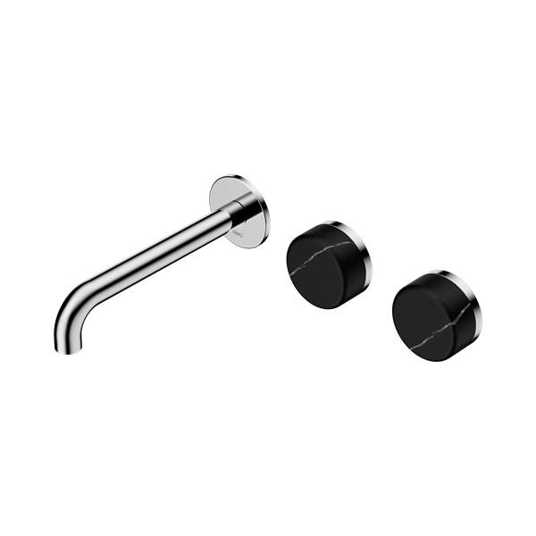 Serenity Wall Basin Set Offset Spout With Marquina Black Handle, Finish: Chrome, Size: 160mm Spout