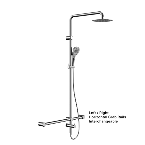 Mecca Care 32mm T Bar Grab Rail 1100x750mm Twin Shower Set, Finish: Chrome