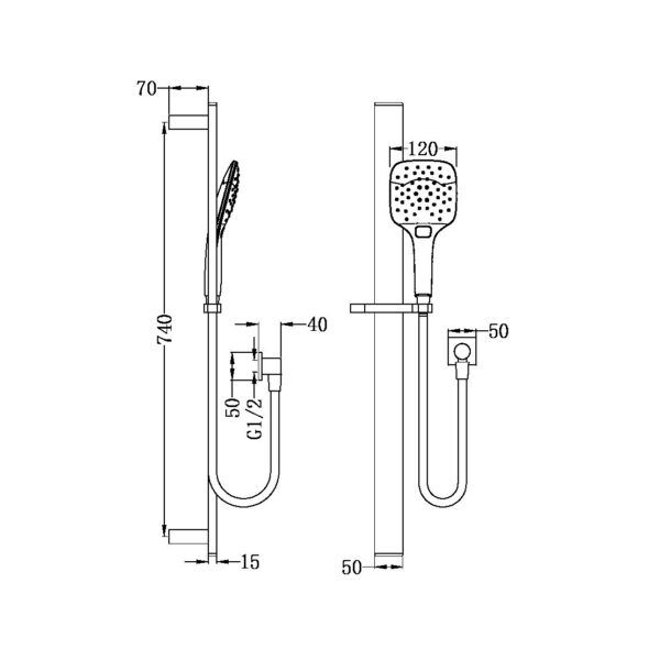 Rain Square 3 Function Shower Rail