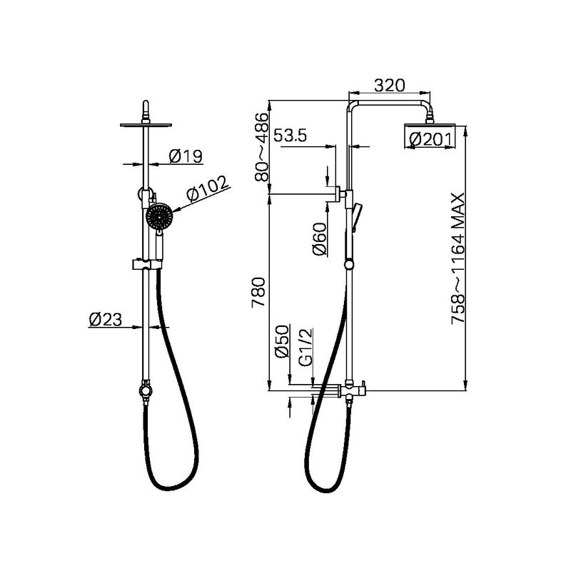 Dolce Round Twin Shower Bottom Inlet