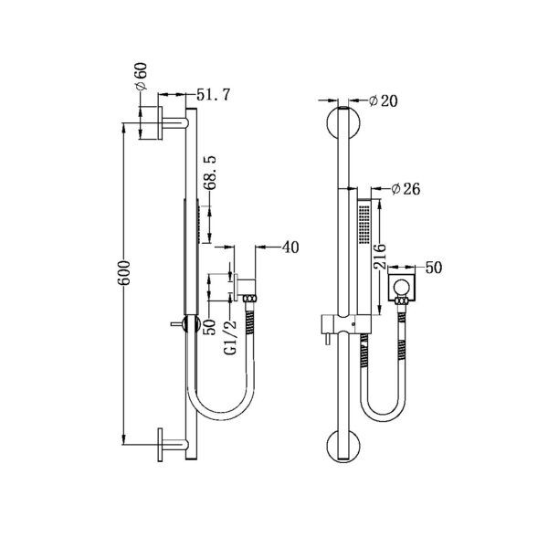 Dolce Shower Rail With Slim Hand Shower