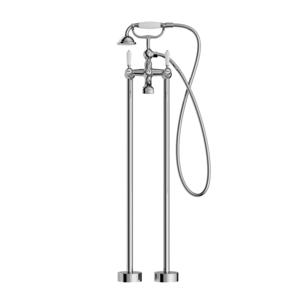 York Freestanding Bath Set, Finish: Chrome, Option: White Porcelain Hand Shower