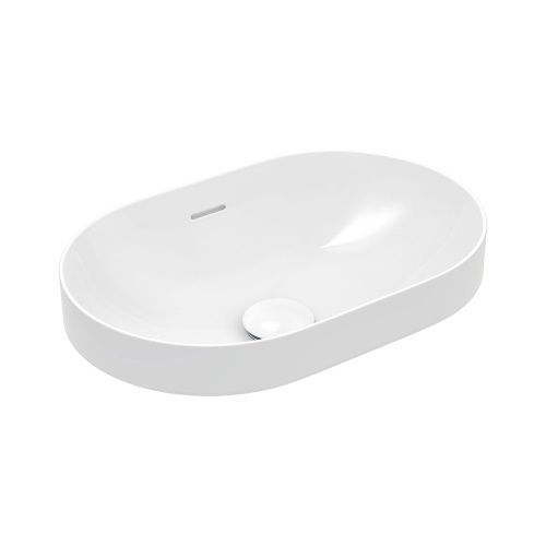 ALUCA Semi Inset Basin Ceramic with Overflow, Finish: Gloss White, Option: Pill