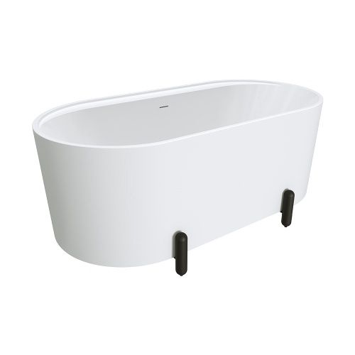Aluca Freestanding Bath with Legs, Colour: Matte White, Finish: Matte Black Legs, Size: 1500mm