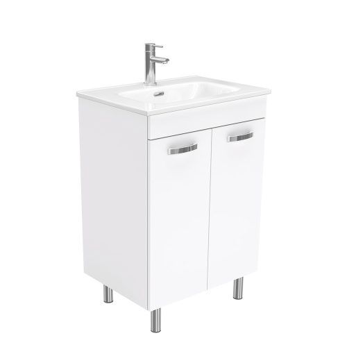 UNICAB Gloss White Vanity On Legs, Option: 1 Taphole, Size: 600mm, Top: Joli Gloss Ceramic