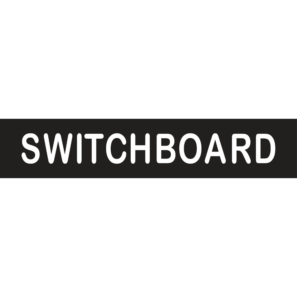 Vinyl Switchboard Sign, Finish: Black with White Infill