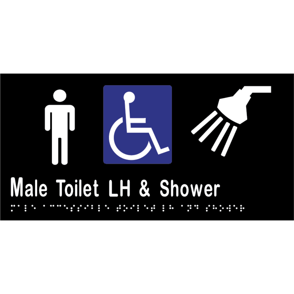 Vinyl Male Accessible Toilet Left Hand Transfer &amp; Shower, Finish: Black with White Infill