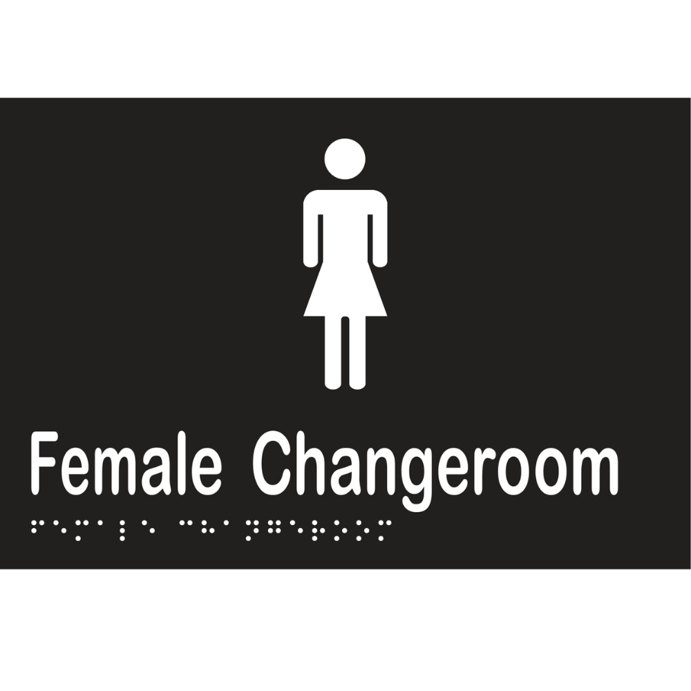 Vinyl Female Changeroom Braille Sign, Finish: Black with White Infill