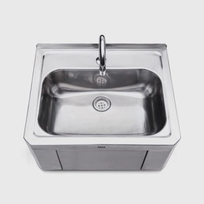 Knee Operated Wall Basin, Option: Time Flow with temp valve