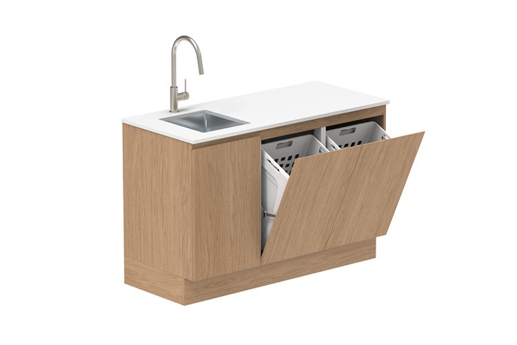 ADP Laundry Essentials - Double Hamper Floor Cabinet, Option: Left Hand Sink, Size: 1350mm, Top: Cherry Pie